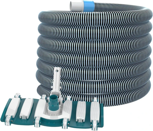 Main image of POOLWHALE Professional 1-1/2-Inch x 30-Feet Swimming Pool Vacuum Hoses and Weighted Rotatable Handle Vacuum Head with Wheels, Perfect for Above Ground and Inground Pools