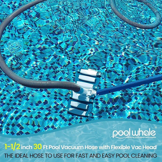 Alt view image 2 of 7 - POOLWHALE Professional 1-1/2-Inch x 30-Feet Swimming Pool Vacuum Hoses and Weighted Rotatable Handle Vacuum Head with Wheels, Perfect for Above Ground and Inground Pools