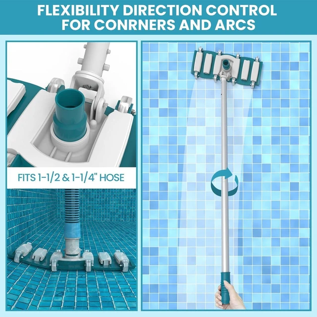 Alt view image 4 of 7 - POOLWHALE Professional 1-1/2-Inch x 30-Feet Swimming Pool Vacuum Hoses and Weighted Rotatable Handle Vacuum Head with Wheels, Perfect for Above Ground and Inground Pools