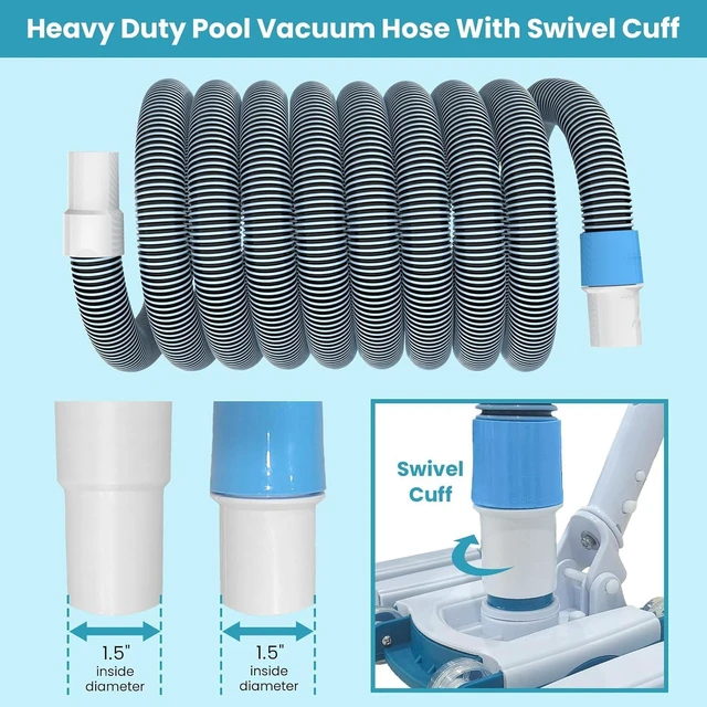 Alt view image 5 of 7 - POOLWHALE Professional 1-1/2-Inch x 30-Feet Swimming Pool Vacuum Hoses and Weighted Rotatable Handle Vacuum Head with Wheels, Perfect for Above Ground and Inground Pools