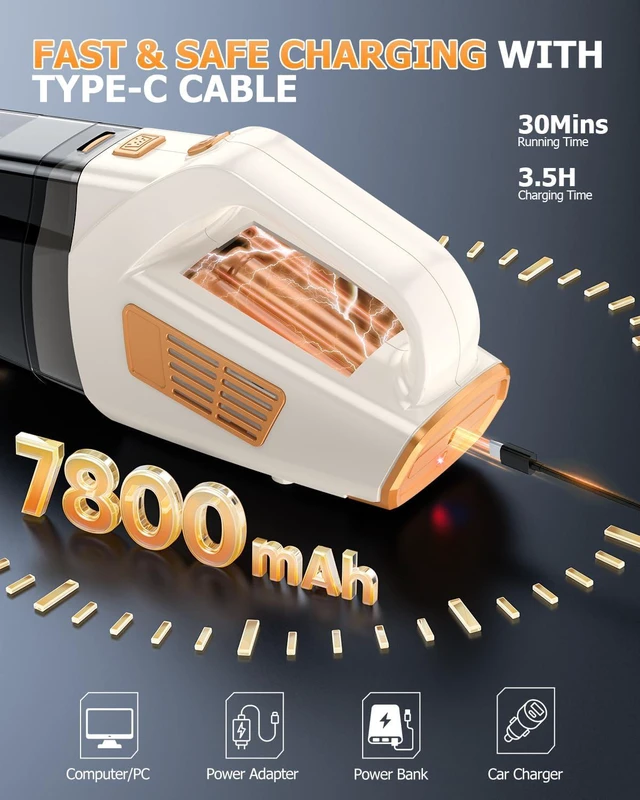 Alt view image 5 of 6 - BQYPOWER 16000PA Handheld Vacuum Cleaner Cordless Rechargeable for Car Home