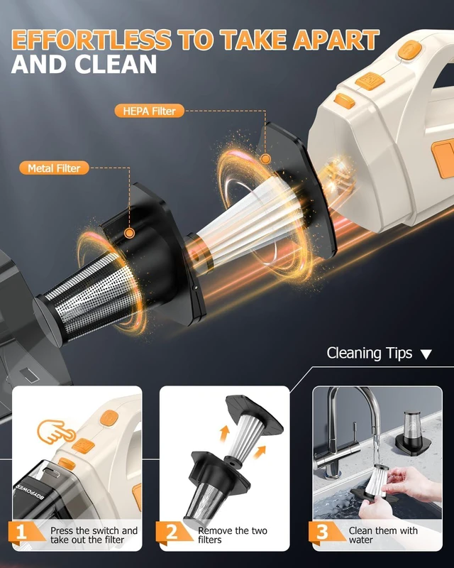 Alt view image 6 of 6 - BQYPOWER 16000PA Handheld Vacuum Cleaner Cordless Rechargeable for Car Home