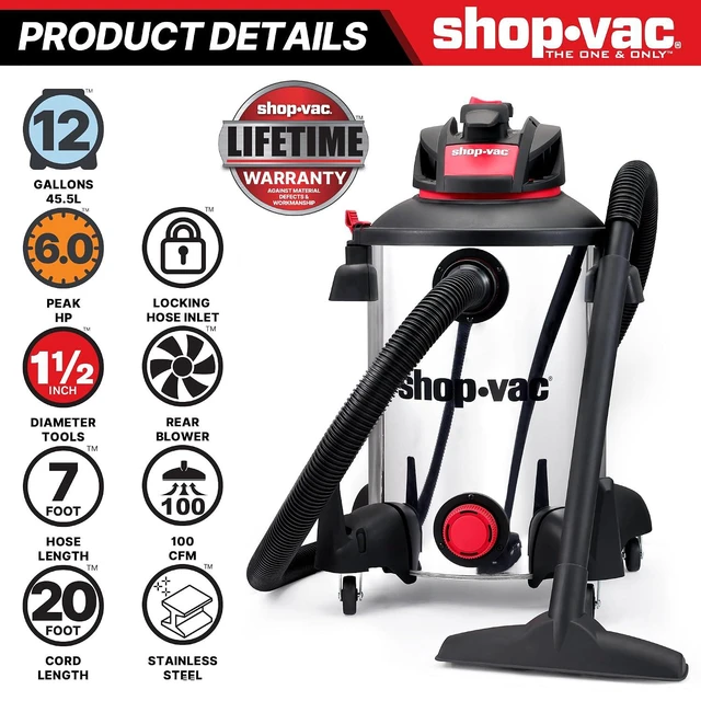 Alt view image 3 of 7 - Shop-Vac 5761311 12-Gallon Wet/Dry Shop Vacuum, 6 Peak HP