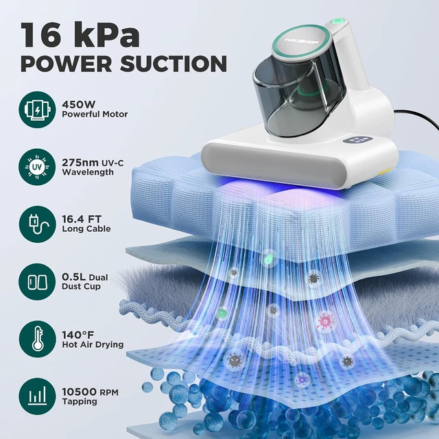 Alt view image 4 of 7 - HAUSHOF Mattress Vacuum Cleaner, 16 Kpa Bed Vacuum Cleaner