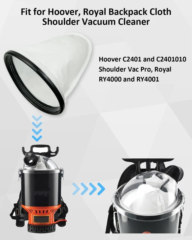 Alt view image 4 of 6 - 2KE2105000 HEPA Cloth Bag Liner, Fit for Hoover, Royal Backpack Cloth Shoulder Vacuum Cleaner, Fit for Royal RY4000 and RY4001, Fit for Hoover C2401 and C2401010 Shoulder Vac Pro, 2pcs