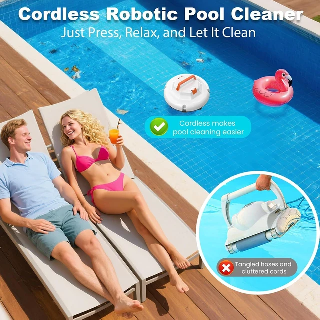 Alt view image 2 of 7 - 2026 Cordless Robotic Pool Cleaner - 120 Mins Automatic Pool Vacuum for Above Ground Pool & In - Ground Flat Pools up to 1000 Sq.Ft, Robot Pool Cleaner with Self - Parking Tech