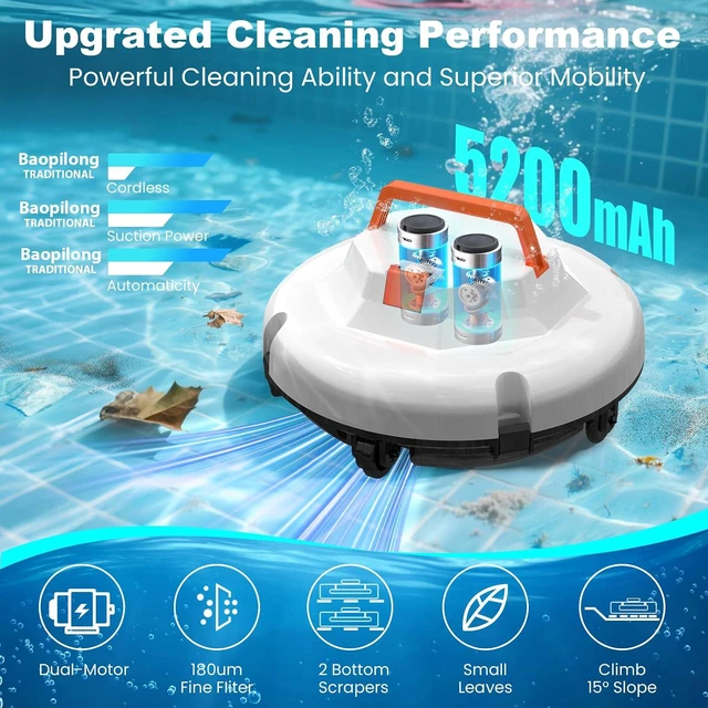 Alt view image 3 of 7 - 2026 Cordless Robotic Pool Cleaner - 120 Mins Automatic Pool Vacuum for Above Ground Pool & In - Ground Flat Pools up to 1000 Sq.Ft, Robot Pool Cleaner with Self - Parking Tech
