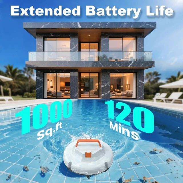Alt view image 6 of 7 - 2026 Cordless Robotic Pool Cleaner - 120 Mins Automatic Pool Vacuum for Above Ground Pool & In - Ground Flat Pools up to 1000 Sq.Ft, Robot Pool Cleaner with Self - Parking Tech