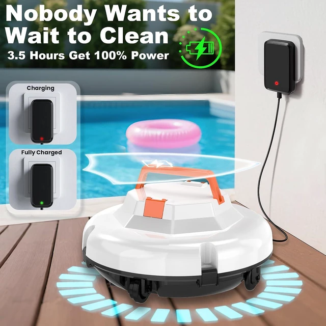 Alt view image 7 of 7 - 2026 Cordless Robotic Pool Cleaner - 120 Mins Automatic Pool Vacuum for Above Ground Pool & In - Ground Flat Pools up to 1000 Sq.Ft, Robot Pool Cleaner with Self - Parking Tech