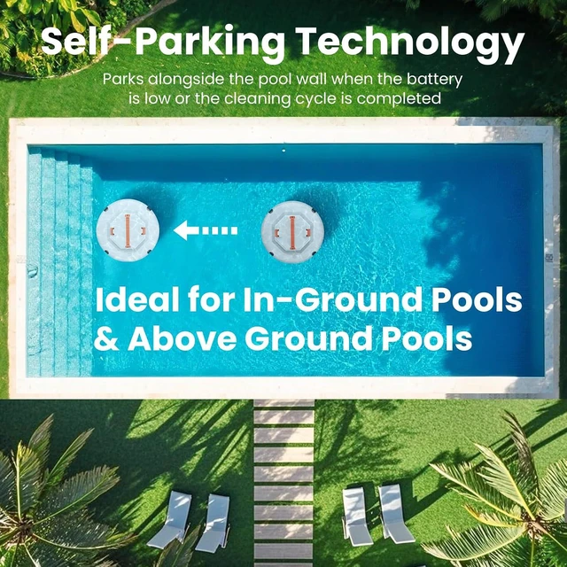 Alt view image 5 of 7 - 2026 Cordless Robotic Pool Cleaner - 120 Mins Automatic Pool Vacuum for Above Ground Pool & In - Ground Flat Pools up to 1000 Sq.Ft, Robot Pool Cleaner with Self - Parking Tech