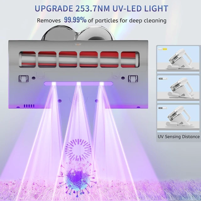 Alt view image 4 of 7 - Mattress Vacuum Cleaner, Bed Vacuum Cleaner with UV & Ultrasonic, 16Kpa Suction Handheld Bed Vacuums with High Heating Tech, Effectively Clean Up Bed, Pillows, Sofas, Carpets, 550W