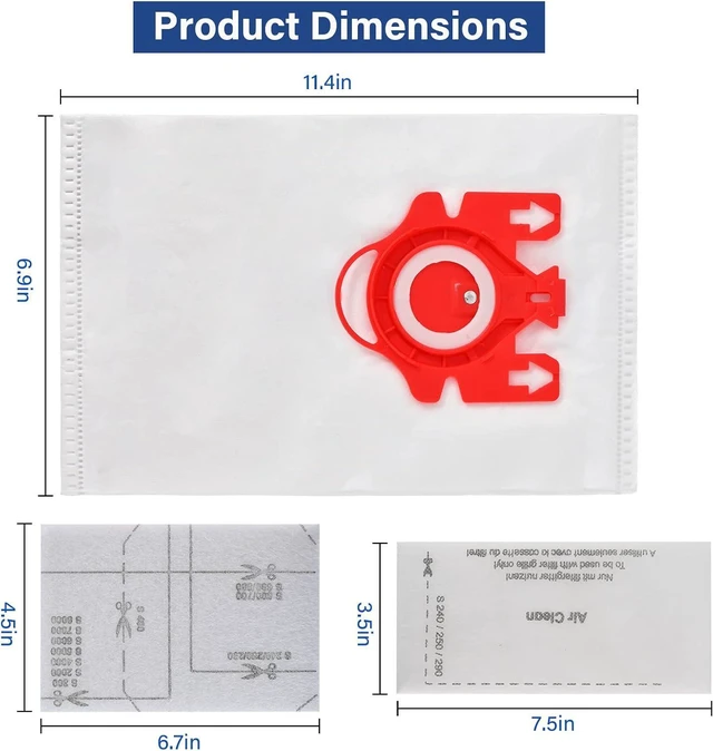 Alt view image 6 of 6 - 20 Packs 3D Airclean FJM Vacuum Cleaner Bags Replacement for Miele Compact C1 Vacuum Bags,Compact C1,C2,S6000-S6999,S4000-S4999,S700,S500-S578 Vacuum with 6 Motor Protection Filters,6 AirClean Filter
