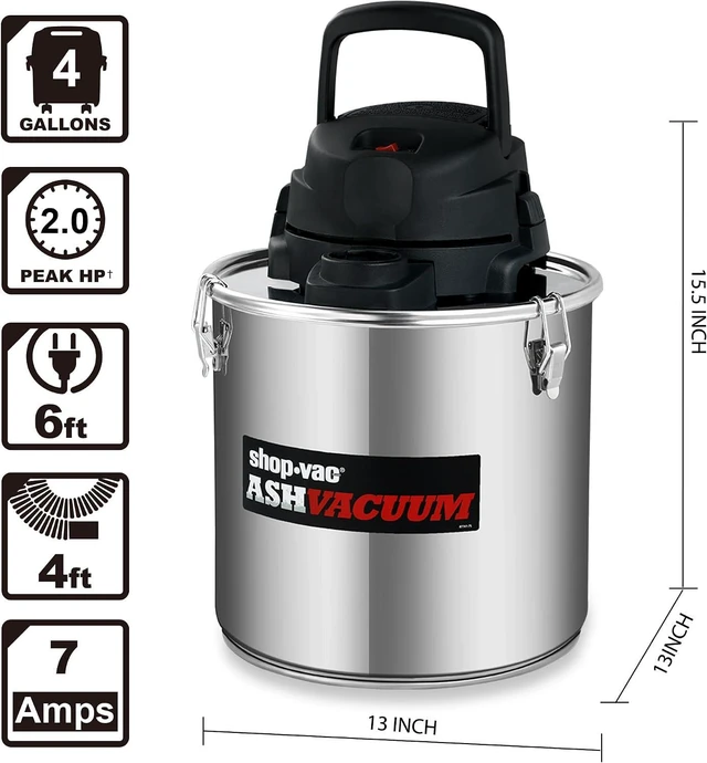 Alt view image 5 of 7 - Shop-Vac 4 Gallon 2.0 Peak HP Ash Vacuum,7 Amps with HEPA Filter, 4040988