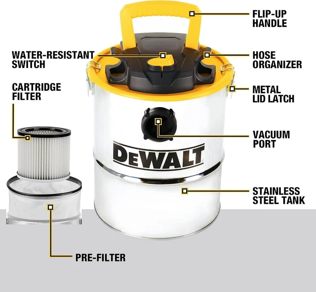 Alt view image 3 of 7 - DEWALT 4 Gallon 4 HP Metal Ash Vacuum for Pellet Stoves, Fireplace DXV04A