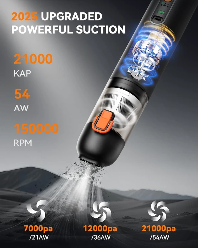 Alt view image 2 of 7 - Car Vacuum Rechargeable 21000Pa Powerful Suction Handheld Vacuum Cordless