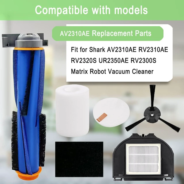 Alt view image 2 of 6 - RV2310AE Replacement Parts for Shark AV2310AE RV2310AE RV2320S UR2350AE RV2300S Matrix Robot Vacuum Cleaner 1 Main Brush Roller 2 Sets Foam Filters 2 Filters 6 Side Brushes (Not For RV2300)