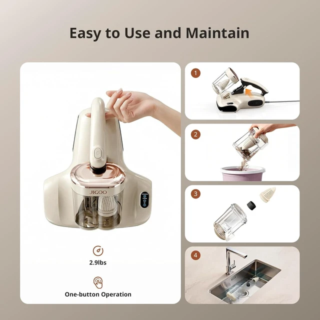 Alt view image 7 of 7 - JIGOO Mattress Vacuum Cleaner UV Sanitizing, Anti-allergen Bed Cleaner with 12Kpa Suction, Handheld Vacuums for Dust & Pet Hair, Effectively Clean Up Bed, Pillows, Cloth Sofas, Carpets
