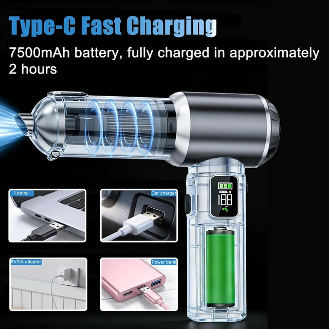 Alt view image 6 of 7 - Car Vacuum Portable Cordless,20000Pa Cordless Handheld Car Vacuum Rechargeable,Strong Suction,Portable,Multi-Nozzles & Washable Filter for Office Desk Home Kitchen Car Pet Hair,Travel