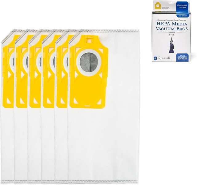 Main image of Riccar R40P HEPA Filter Vacuum Cleaner Bags, Charcoal-Infused Tandem Air Yellow, Six Bags Included, RPHC-6