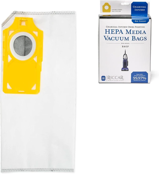 Alt view image 6 of 6 - Riccar R40P HEPA Filter Vacuum Cleaner Bags, Charcoal-Infused Tandem Air Yellow, Six Bags Included, RPHC-6