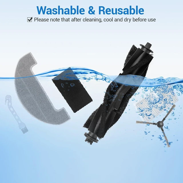 Alt view image 6 of 7 - Bluevisk MS1 MAX Replacement Parts for For MONSGA MS1 MAX Robotic Vacuum Cleaner Parts with 1 Roller Brush, 4 HEAP, 6 Mop, 6 Dust Bags, 6 Side Brushes, 1 Clean Brush