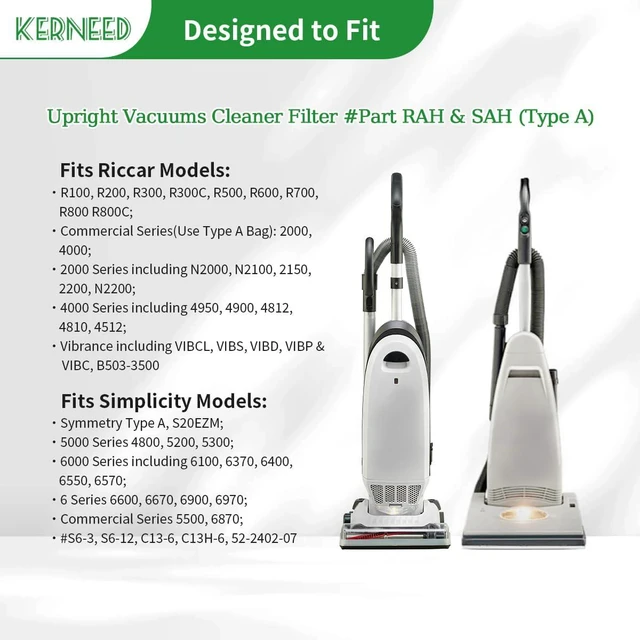 Alt view image 2 of 6 - 8 Pack Type A HEPA Vacuum Bags for Riccar Most Vibrance, R-Series, 2000/4000 & Simplicity Symmetry, S20EZM, 5000/6000 Upright Vacuum Cleaners, Part RAH-6/SAH-6