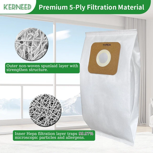 Alt view image 4 of 6 - 8 Pack Type A HEPA Vacuum Bags for Riccar Most Vibrance, R-Series, 2000/4000 & Simplicity Symmetry, S20EZM, 5000/6000 Upright Vacuum Cleaners, Part RAH-6/SAH-6