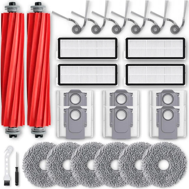 Main image of 26Pcs Replacement Parts Accessories for Roborock QV 35A/ QV 35S/ Qrevo S Pro Robot Vacuum Kit, 2 Main Brush, 4 Hepa Filter, 6 Mop Pads, 6 Side Brush, 6 Dust Bags, 1 Screwdriver, 1 Clean Tool