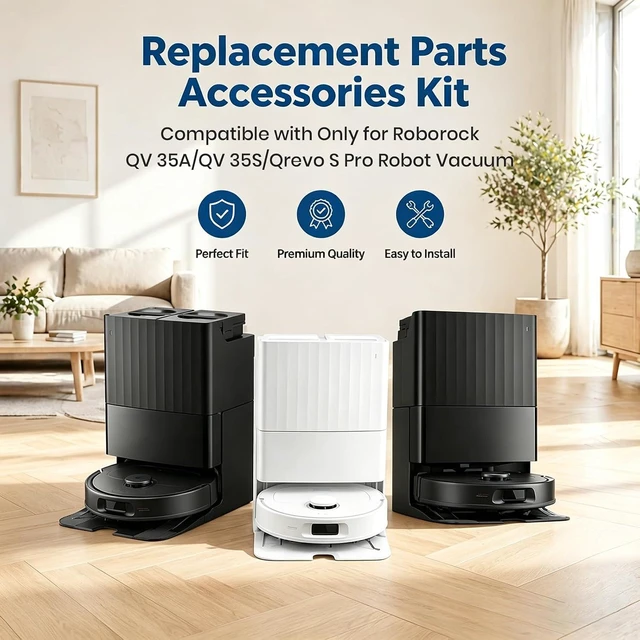Alt view image 2 of 7 - 26Pcs Replacement Parts Accessories for Roborock QV 35A/ QV 35S/ Qrevo S Pro Robot Vacuum Kit, 2 Main Brush, 4 Hepa Filter, 6 Mop Pads, 6 Side Brush, 6 Dust Bags, 1 Screwdriver, 1 Clean Tool