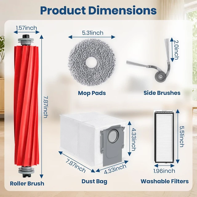 Alt view image 3 of 7 - 26Pcs Replacement Parts Accessories for Roborock QV 35A/ QV 35S/ Qrevo S Pro Robot Vacuum Kit, 2 Main Brush, 4 Hepa Filter, 6 Mop Pads, 6 Side Brush, 6 Dust Bags, 1 Screwdriver, 1 Clean Tool