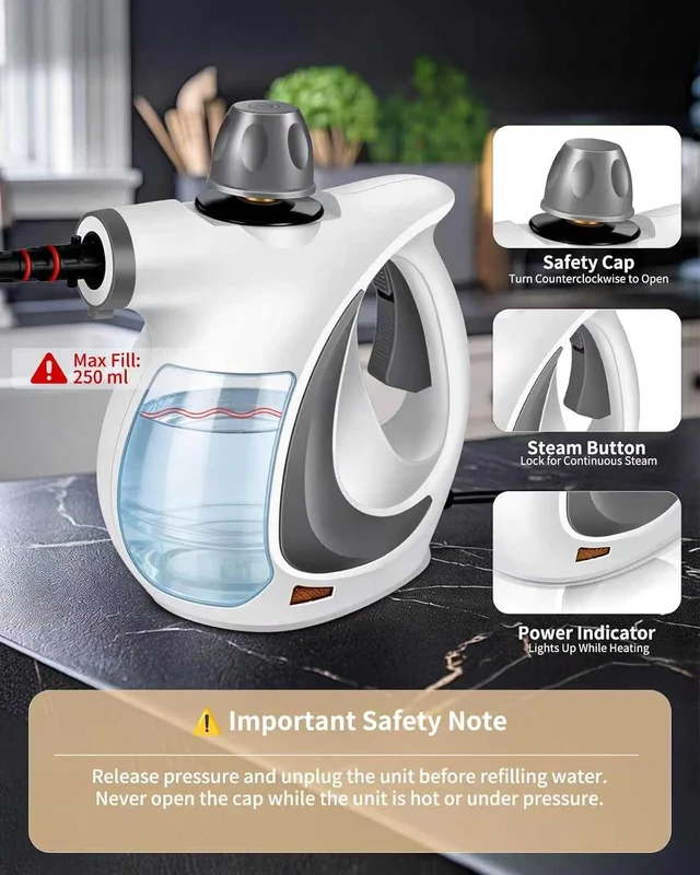Alt view image 7 of 7 - Pressurized Handheld Steam Cleaner for home with 12pcs Accessories&Safety Lock Multi-Surface Natural Deep Steamer for Cleaning Car, Furniture, Floor, Upholstery, Tile, Grout, Windows
