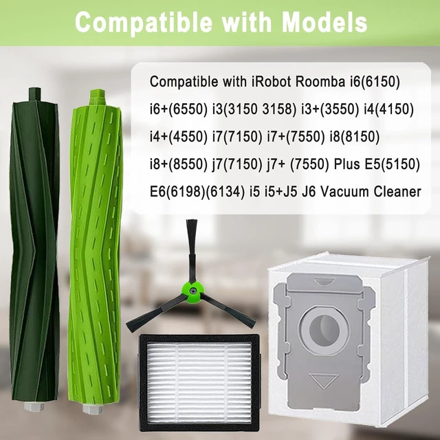 Alt view image 2 of 7 - 26 Pack Replacement Parts Accessories Compatible for iRobot Roomba i3 i3+ i7 i7+ i4 i6 i6+i8 i8+/Plus E5 E6 E7 J7 i5+j5+ I,E&J Series Vacuum Cleaner 2 Roller Brush & 8 Filters & 8 Side Brushes &8 bags