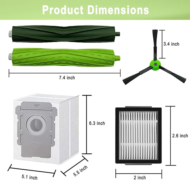 Alt view image 6 of 7 - 26 Pack Replacement Parts Accessories Compatible for iRobot Roomba i3 i3+ i7 i7+ i4 i6 i6+i8 i8+/Plus E5 E6 E7 J7 i5+j5+ I,E&J Series Vacuum Cleaner 2 Roller Brush & 8 Filters & 8 Side Brushes &8 bags
