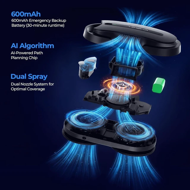 Alt view image 2 of 7 - Tosima X1 Window Cleaning Robot Dual-Nozzle Ultrasonic Water Atomization, 85ml Visible Water Tank, Automatic Window Cleaner for Large & Small Windows