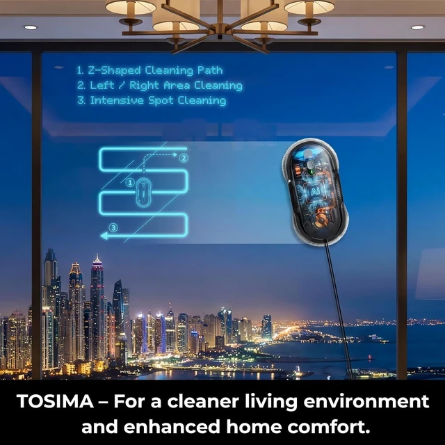 Alt view image 3 of 7 - Tosima X1 Window Cleaning Robot Dual-Nozzle Ultrasonic Water Atomization, 85ml Visible Water Tank, Automatic Window Cleaner for Large & Small Windows