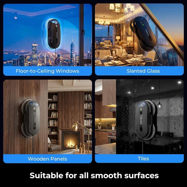 Alt view image 6 of 7 - Tosima X1 Window Cleaning Robot Dual-Nozzle Ultrasonic Water Atomization, 85ml Visible Water Tank, Automatic Window Cleaner for Large & Small Windows