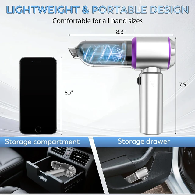 Alt view image 7 of 7 - Cordless Handheld Car Vacuum, 22000PA Strong Suction Mini Vacuum, 100000 RPM Brushless Motor, 4-in-1 Portable Vacuum for Car Detailing, Pet Hair, Home, Office, Sofa, Carpet, Stairs, Couch