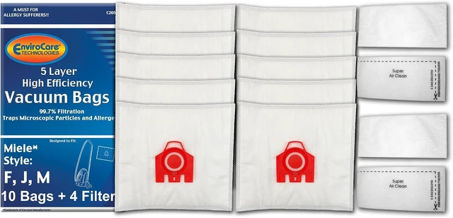 Main image of EnviroCare Replacement Vacuum Cleaner Bags Designed to fit Miele Canisters Style F J M 10 Bags with 4 Filters