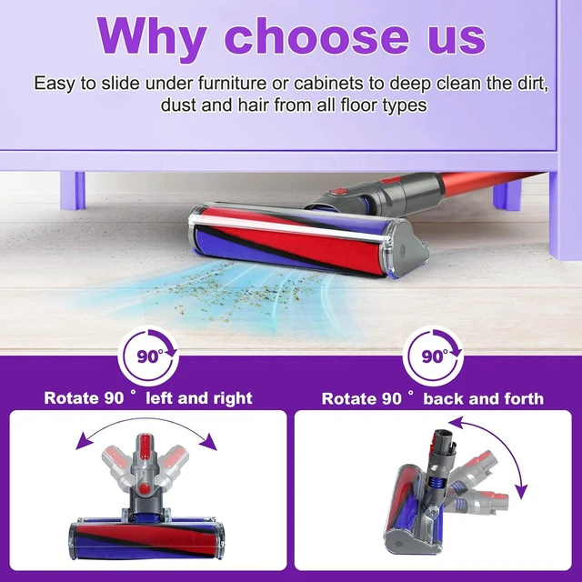Alt view image 3 of 7 - Soft Roller Cleaner Head Compatible with Dy son V10 V11 V15 V8 V7 Cordless Vacuum, Quick Release Fluffy Vacuum Head Replacement Attachments Parts Accessories for Hardwood, Vinyl Floor