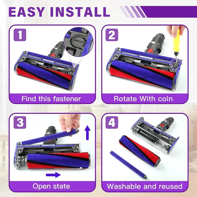 Alt view image 6 of 7 - Soft Roller Cleaner Head Compatible with Dy son V10 V11 V15 V8 V7 Cordless Vacuum, Quick Release Fluffy Vacuum Head Replacement Attachments Parts Accessories for Hardwood, Vinyl Floor