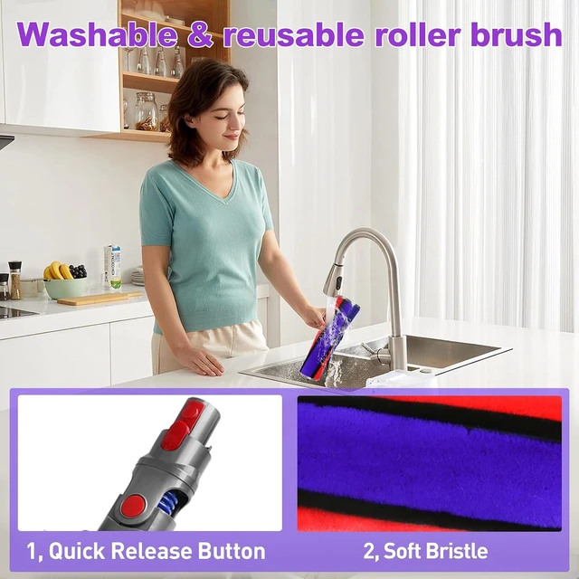 Alt view image 7 of 7 - Soft Roller Cleaner Head Compatible with Dy son V10 V11 V15 V8 V7 Cordless Vacuum, Quick Release Fluffy Vacuum Head Replacement Attachments Parts Accessories for Hardwood, Vinyl Floor