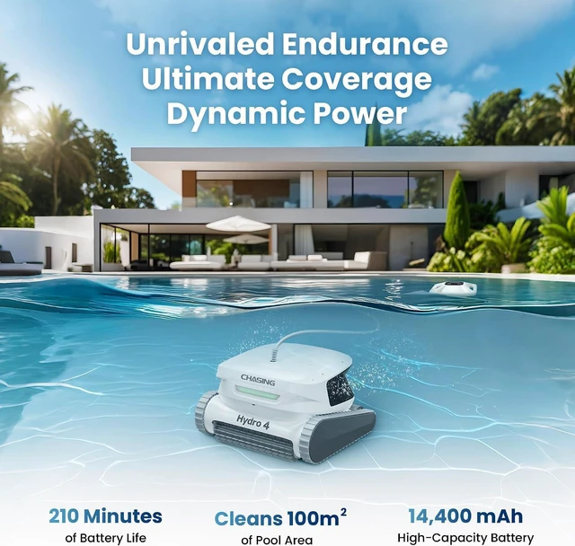 Alt view image 3 of 7 - Chasing Hydro 4 Cordless Pool Vacuum for Inground Pools | 210-Min Battery Pool Robot for Floor, Wall & Waterline Cleaning | Smart App Control | 5070 GPH Suction Perfect for Pool Opening Season