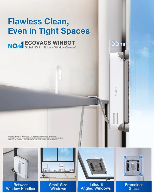 Alt view image 3 of 7 - ECOVACS WINBOT MINI2 Window Cleaning Robot with 5 Smart Cleaning Modes