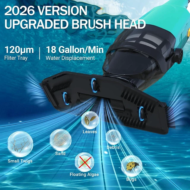 Alt view image 2 of 7 - Pool Vacuum for Above Ground Pool, 18GPM Powerful Suction/87 Extension Pole/60Mins Runtime, Spot Fast Cleaning Cordless Handheld Pool Vacuum Cleaner for Spas Inground Above Ground Pool Vacuums