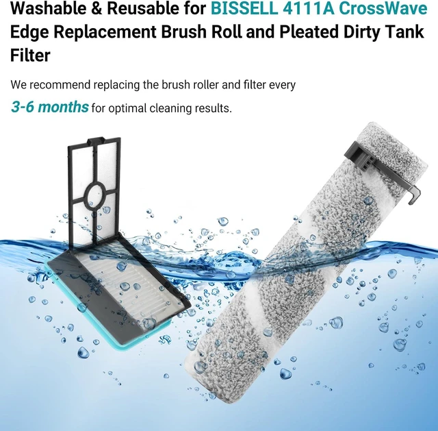 Alt view image 7 of 7 - 4111A Replacement Brushes and Filters for Bissell CrossWave Edge, Multi-Surface Hard Floor Cleaner Wet Dry Vacuum with Zero-Gap Edge Technology, 2 Pack Brushes and 2 Pack Filters