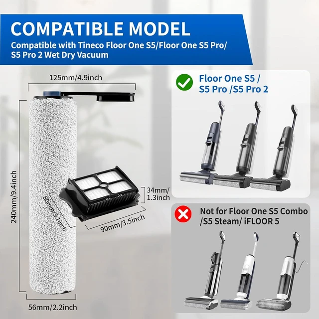 Alt view image 2 of 7 - Keluke Replacement Roller Brush & HEPA Filters for Tineco S5 Pro 2