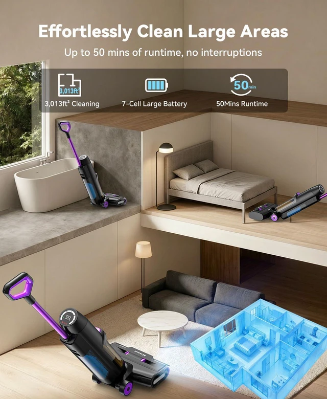 Alt view image 7 of 7 - Wet Dry Vacuum Cleaner 20,000Pa,50Mins Runtime Cleaning Area 3013ft²,Cordless Vacuum Cleaner, Cordless Vacuum and Mop All in One,Self-Cleaning for Hard Floors Sticky Messes and Pet Hair H15Set