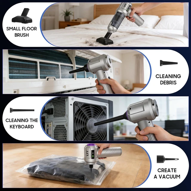 Alt view image 5 of 7 - car Vacuum Portable Cordless, 18000PA Brushless Motor Hand Held Vacuum,Air Duster, 120W High Power Mini Vacuum Cleaner Foldable with LED Screen for Home, Car, Office, Pet