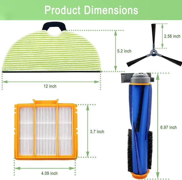 Alt view image 6 of 6 - Replacement Parts for Shark AV2610WA RV2610WA Matrix Plus 2- in-1 Robot Vacuum Cleaner,1 Main Brush,3 Filters,3 Mop Pads,6 Side Brushes,1 Pre Filter,1 Filter&1 Pre-Motor Foam&Felt Filter