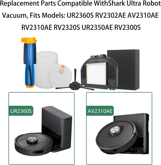 Alt view image 2 of 5 - Replacement Parts for Shark UR2360S UR2360EEUS RV2302AE AV2310AE RV2310AE RV2320S RV2300S Ultra Robot Vacuum,1 Roller Brush,2 Sets Foam Filters,2 Hepa Filters,6 Side Brush (13 Pack)